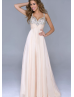 Spaghetti Straps Beaded Ruched Chiffon Elegant Long Prom Dress